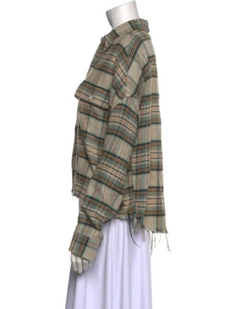 R13 Plaid Print Long Sleeve Button-Up Top