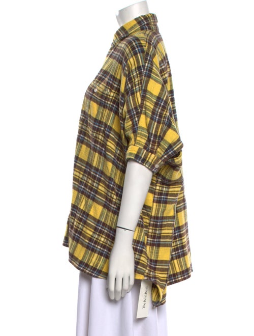 R13 Plaid Print Short Sleeve Button-Up Top