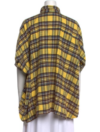 R13 Plaid Print Short Sleeve Button-Up Top