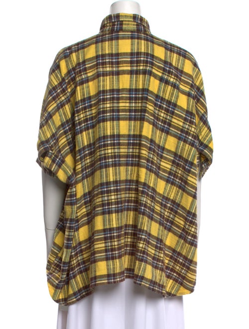 R13 Plaid Print Short Sleeve Button-Up Top