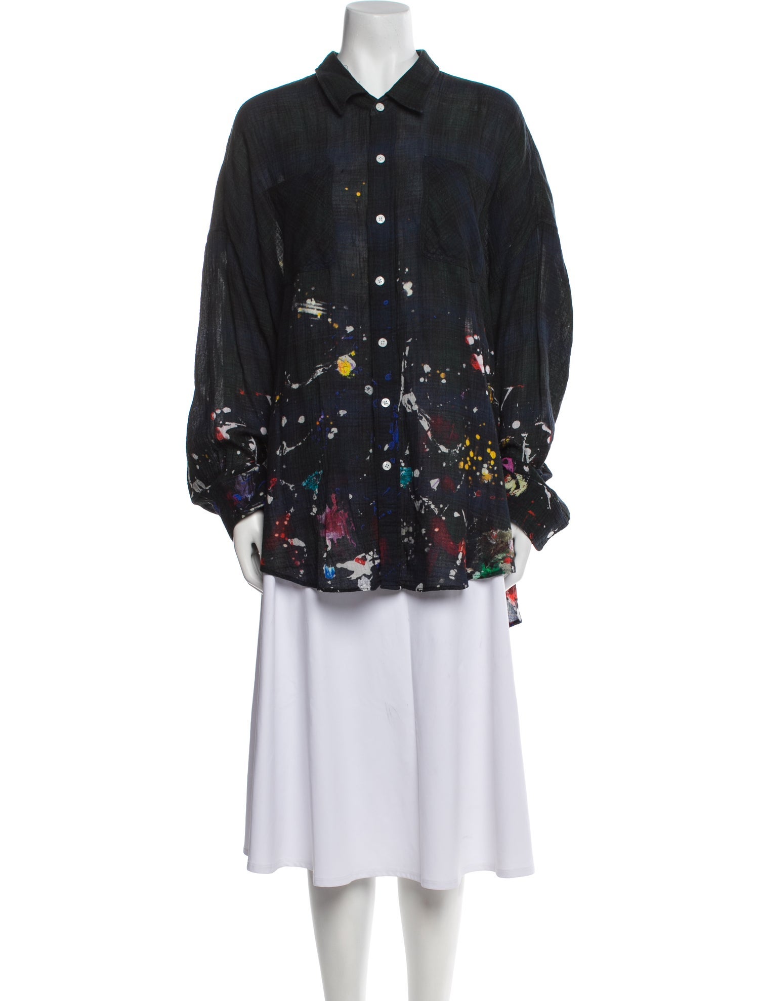 R13 Printed Long Sleeve Button-Up Top