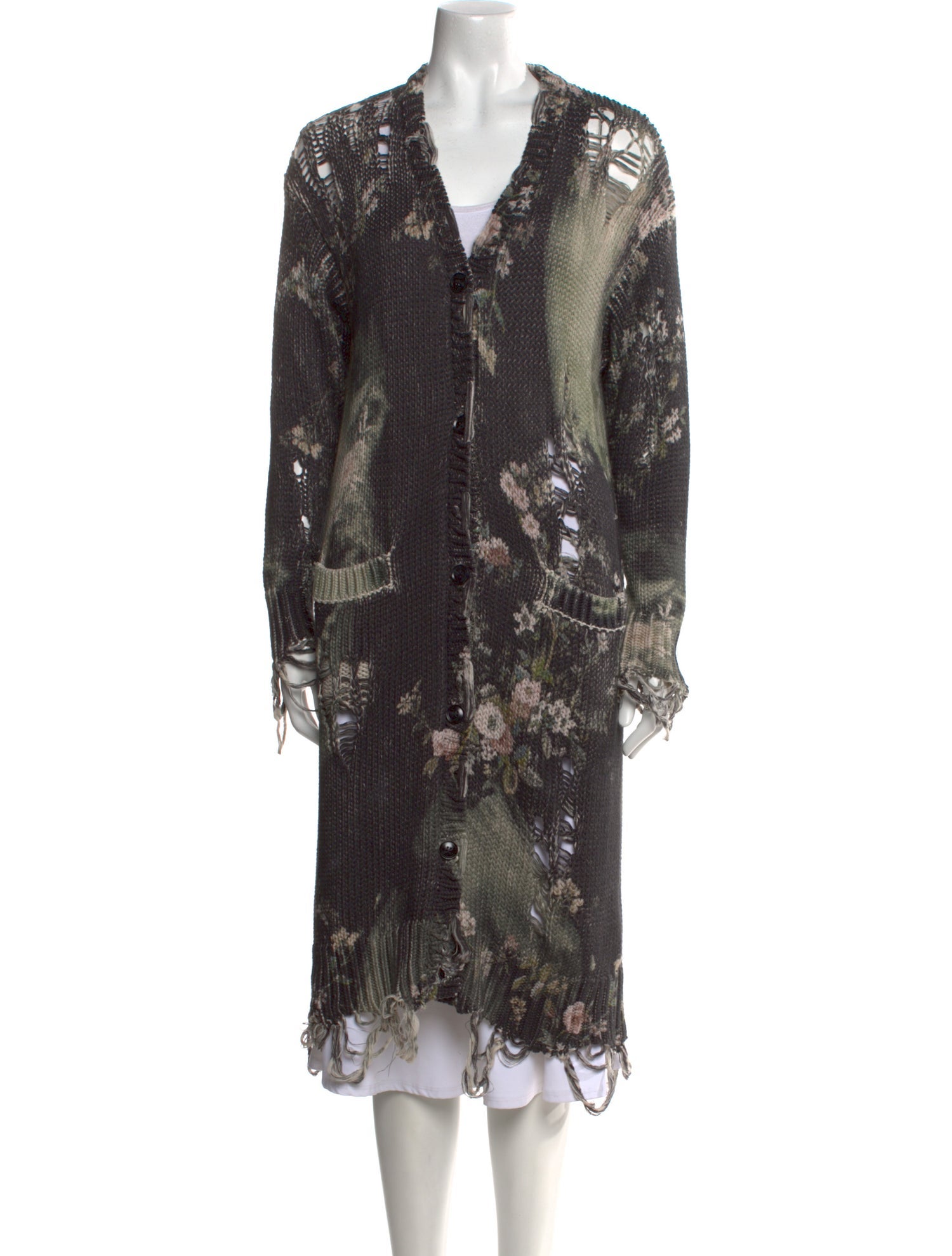 R13 Floral Print V-Neck Sweater