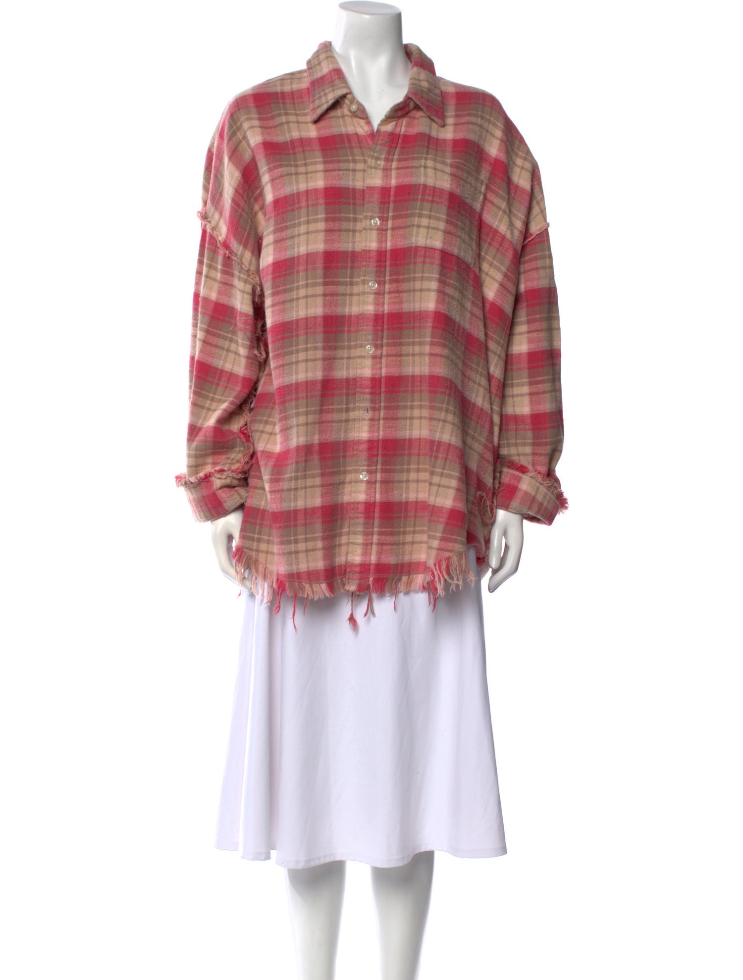 R13 Plaid Print Long Sleeve Button-Up Top