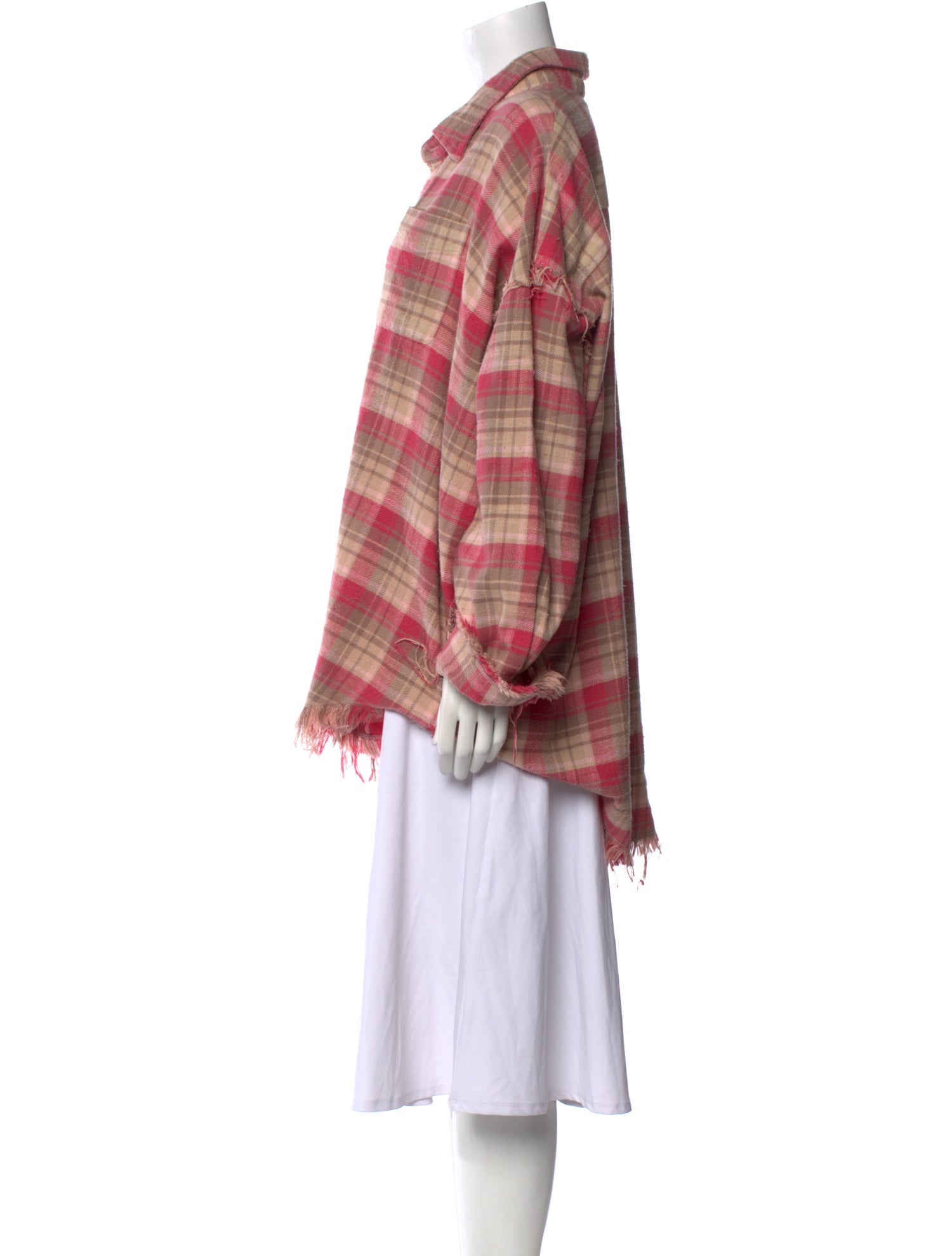 R13 Plaid Print Long Sleeve Button-Up Top