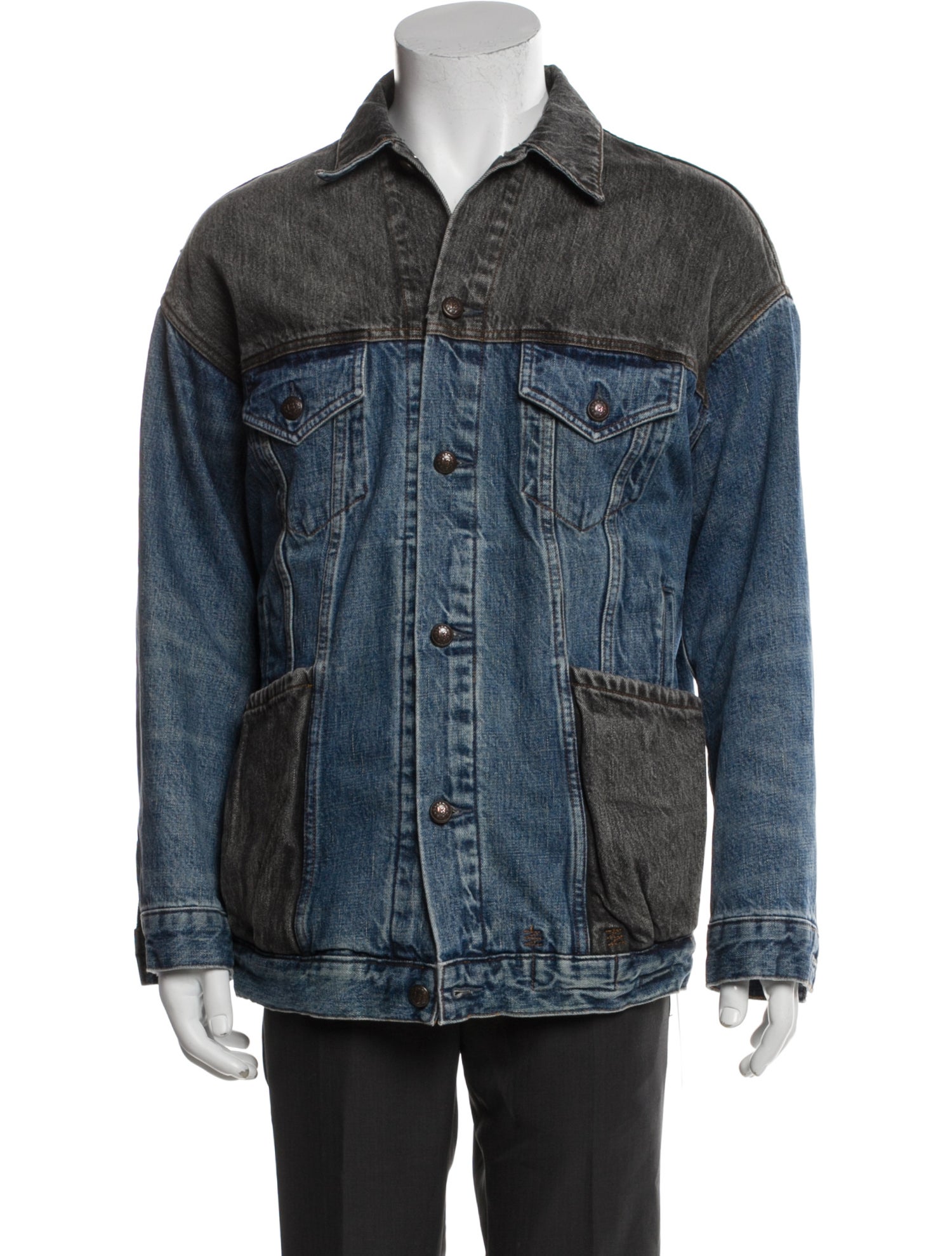 R13 Lacey Trucker Jacket Colorblock Pattern Denim Jacket