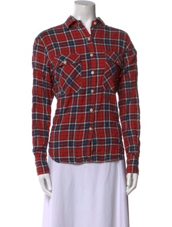 R13 Plaid Print Long Sleeve Button-Up Top