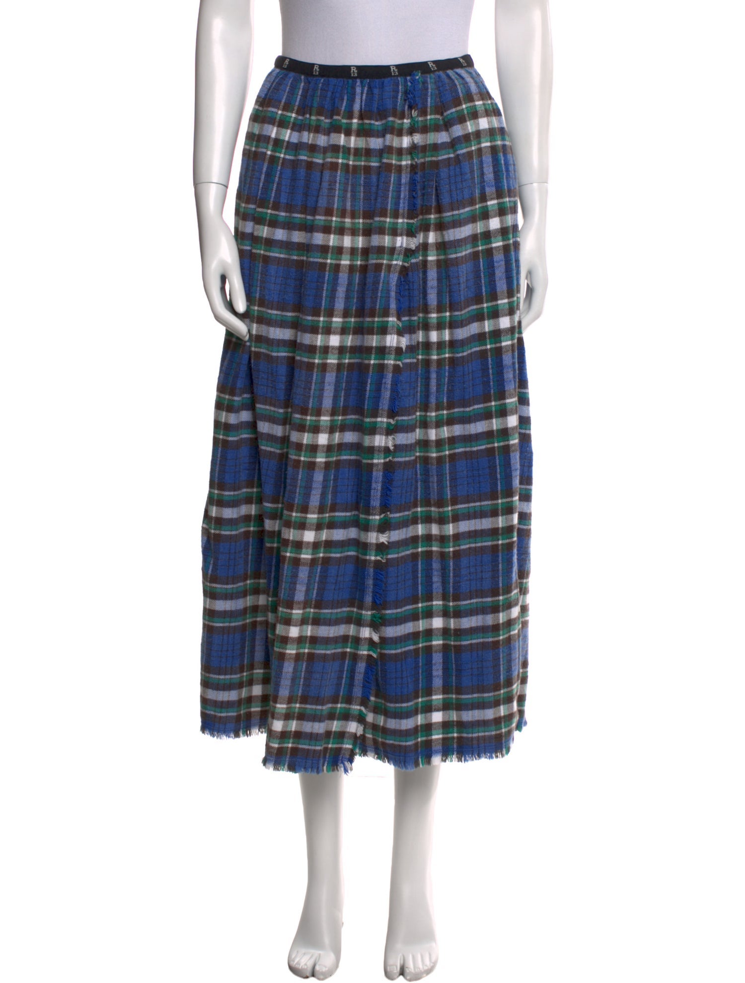 R13 Plaid Print Midi Length Skirt