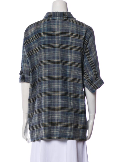 R13 Plaid Print Short Sleeve Button-Up Top