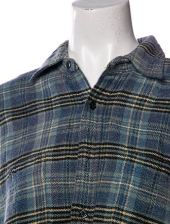 R13 Plaid Print Short Sleeve Button-Up Top