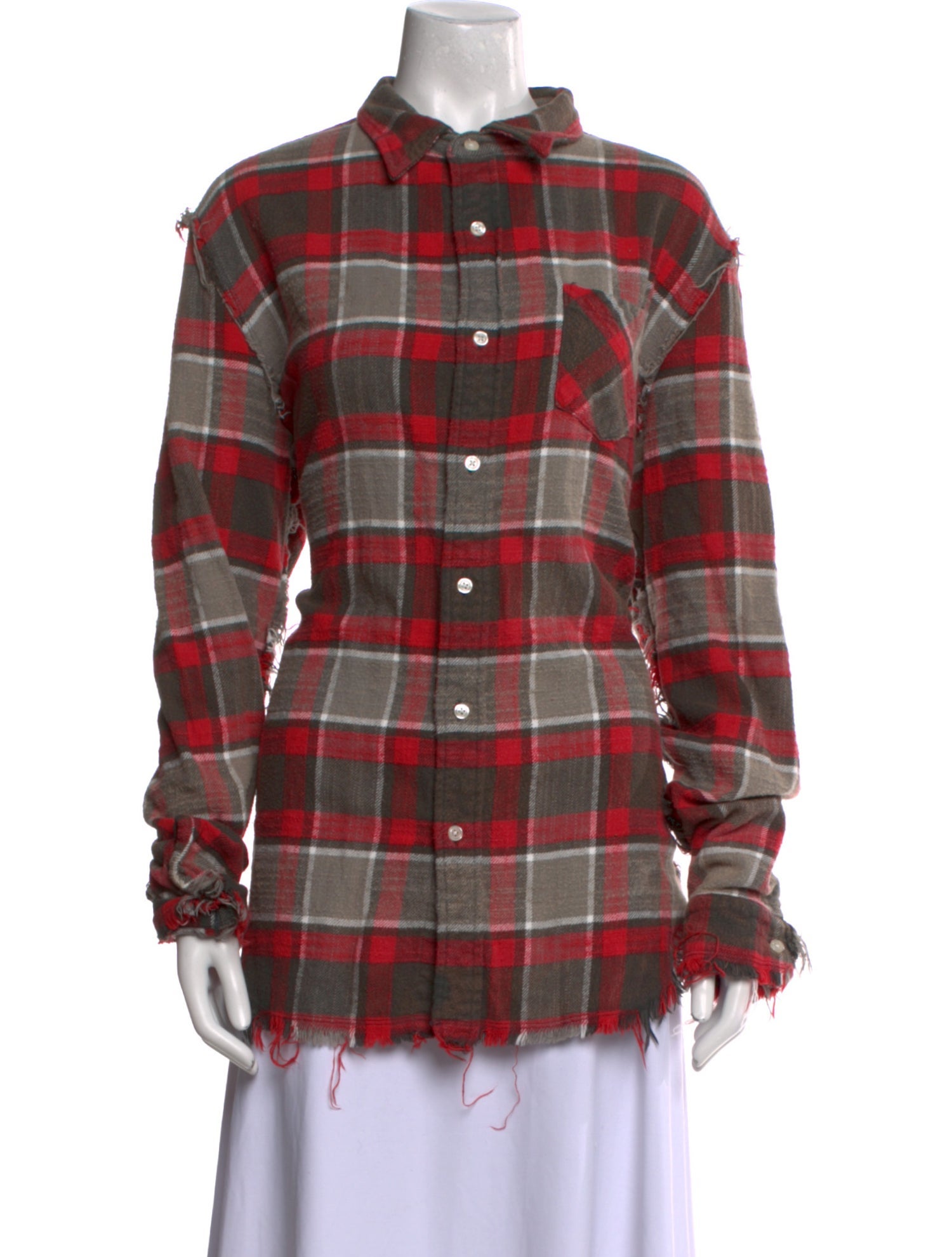 R13 Plaid Print Long Sleeve Button-Up Top