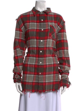 R13 Plaid Print Long Sleeve Button-Up Top