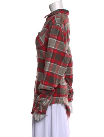 R13 Plaid Print Long Sleeve Button-Up Top