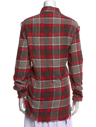 R13 Plaid Print Long Sleeve Button-Up Top