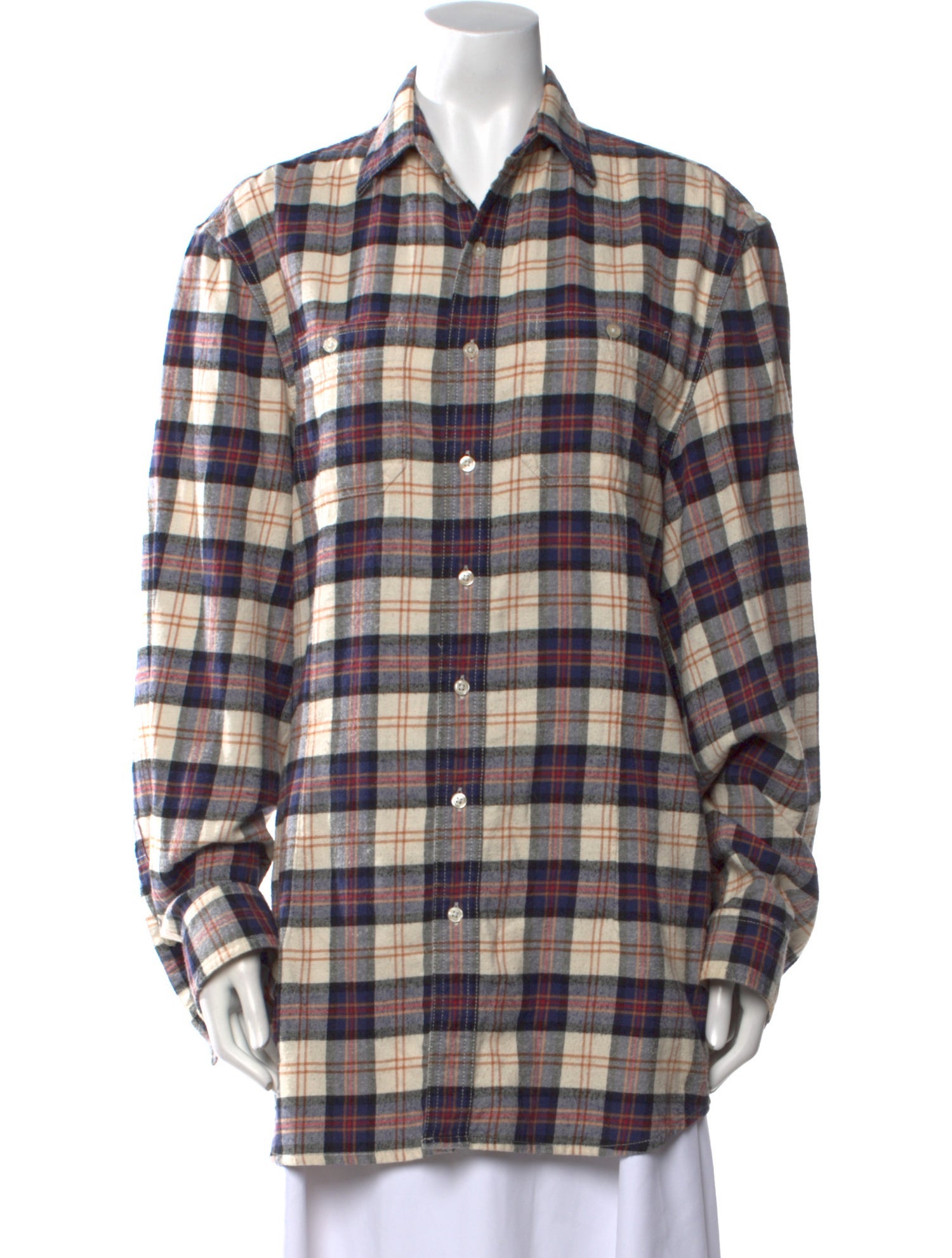 R13 Plaid Print Long Sleeve Button-Up Top