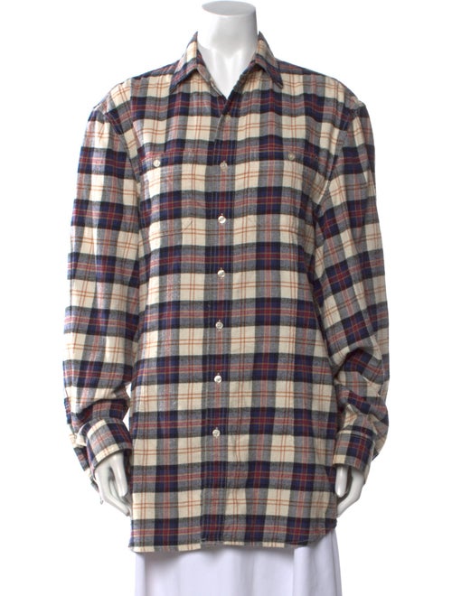 R13 Plaid Print Long Sleeve Button-Up Top