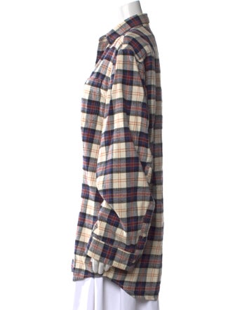 R13 Plaid Print Long Sleeve Button-Up Top