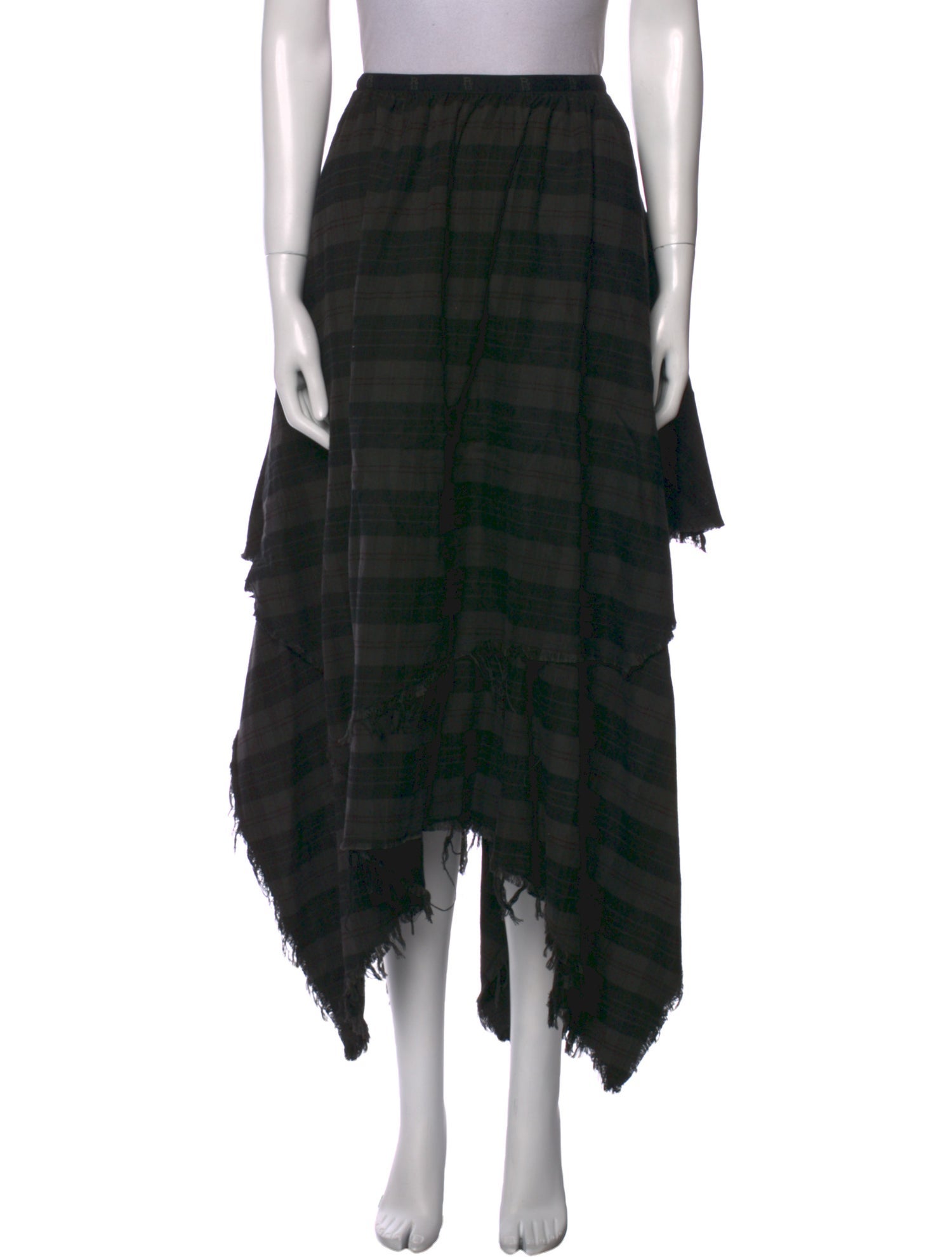 R13 Plaid Print Midi Length Skirt