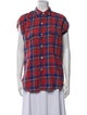 R13 Plaid Print Short Sleeve Button-Up Top