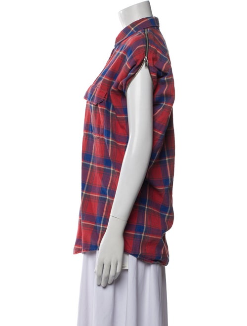 R13 Plaid Print Short Sleeve Button-Up Top