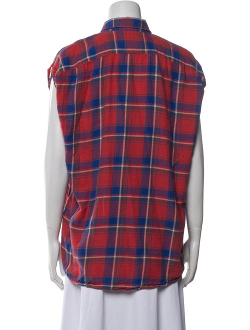 R13 Plaid Print Short Sleeve Button-Up Top