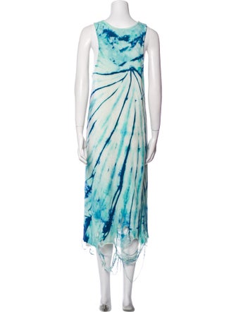 R13 Tie-Dye Print Midi Length Dress