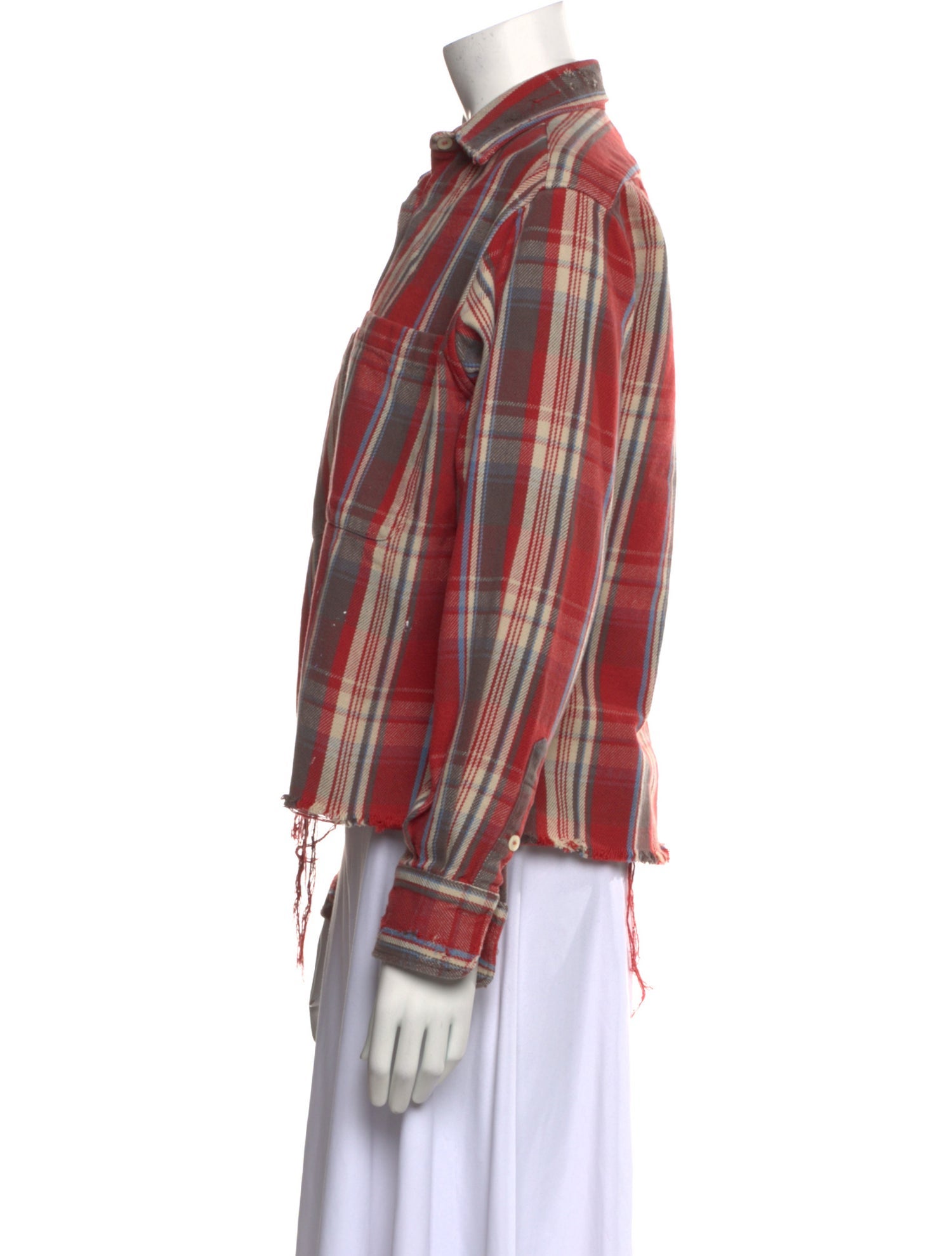 R13 Plaid Print Long Sleeve Button-Up Top