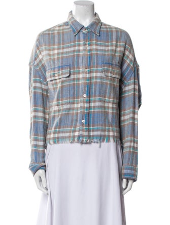 R13 Plaid Print Long Sleeve Button-Up Top