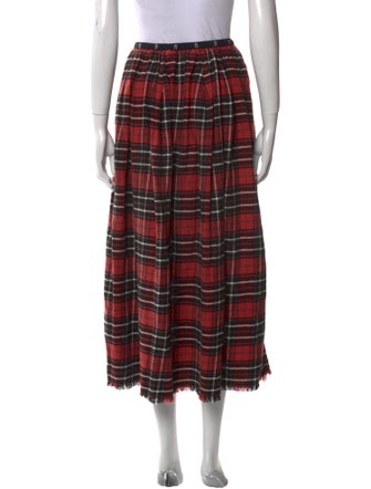 R13 Plaid Print Midi Length Skirt