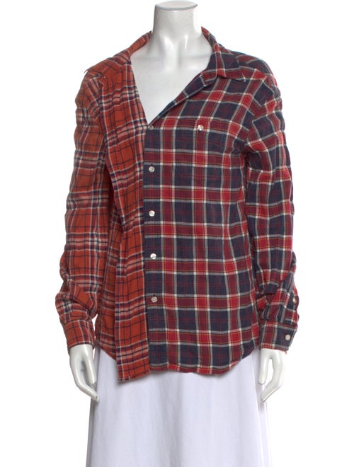 R13 Plaid Print Long Sleeve Button-Up Top