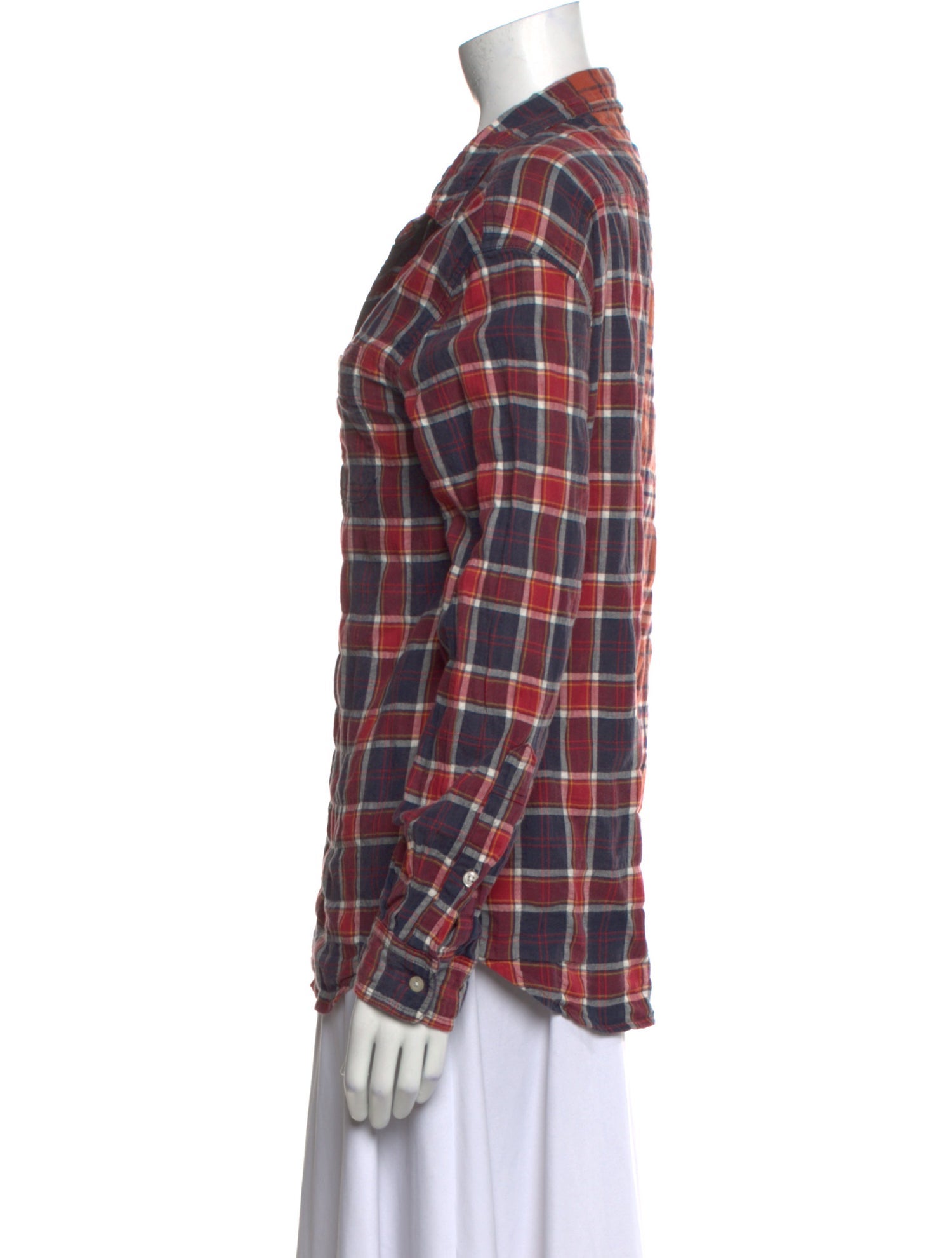 R13 Plaid Print Long Sleeve Button-Up Top