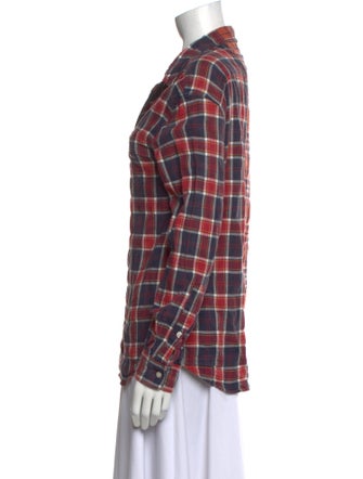 R13 Plaid Print Long Sleeve Button-Up Top