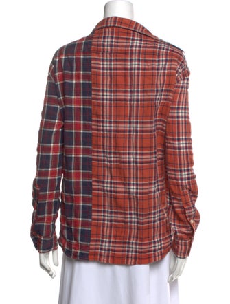 R13 Plaid Print Long Sleeve Button-Up Top
