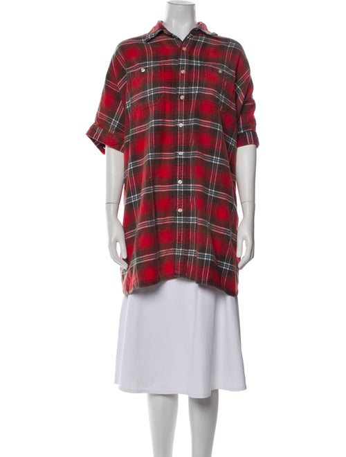R13 Plaid Print Short Sleeve Button-Up Top