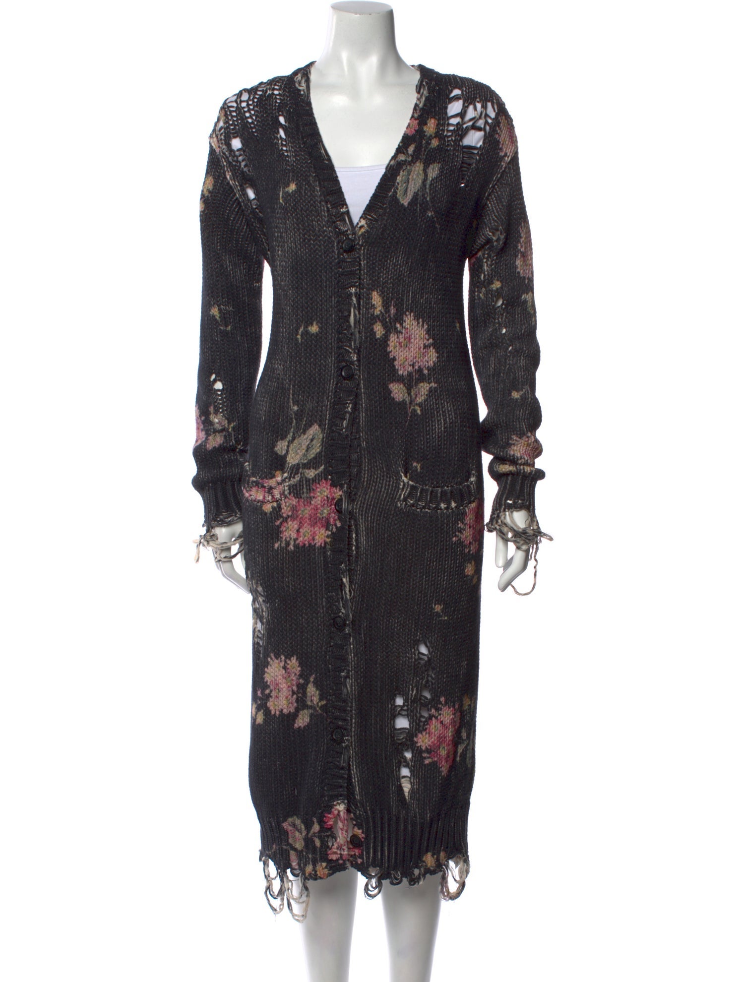 R13 Floral Print V-Neck Sweater