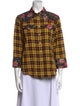 R13 Plaid Print Three-Quarter Sleeve Button-Up Top
