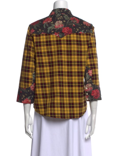 R13 Plaid Print Three-Quarter Sleeve Button-Up Top