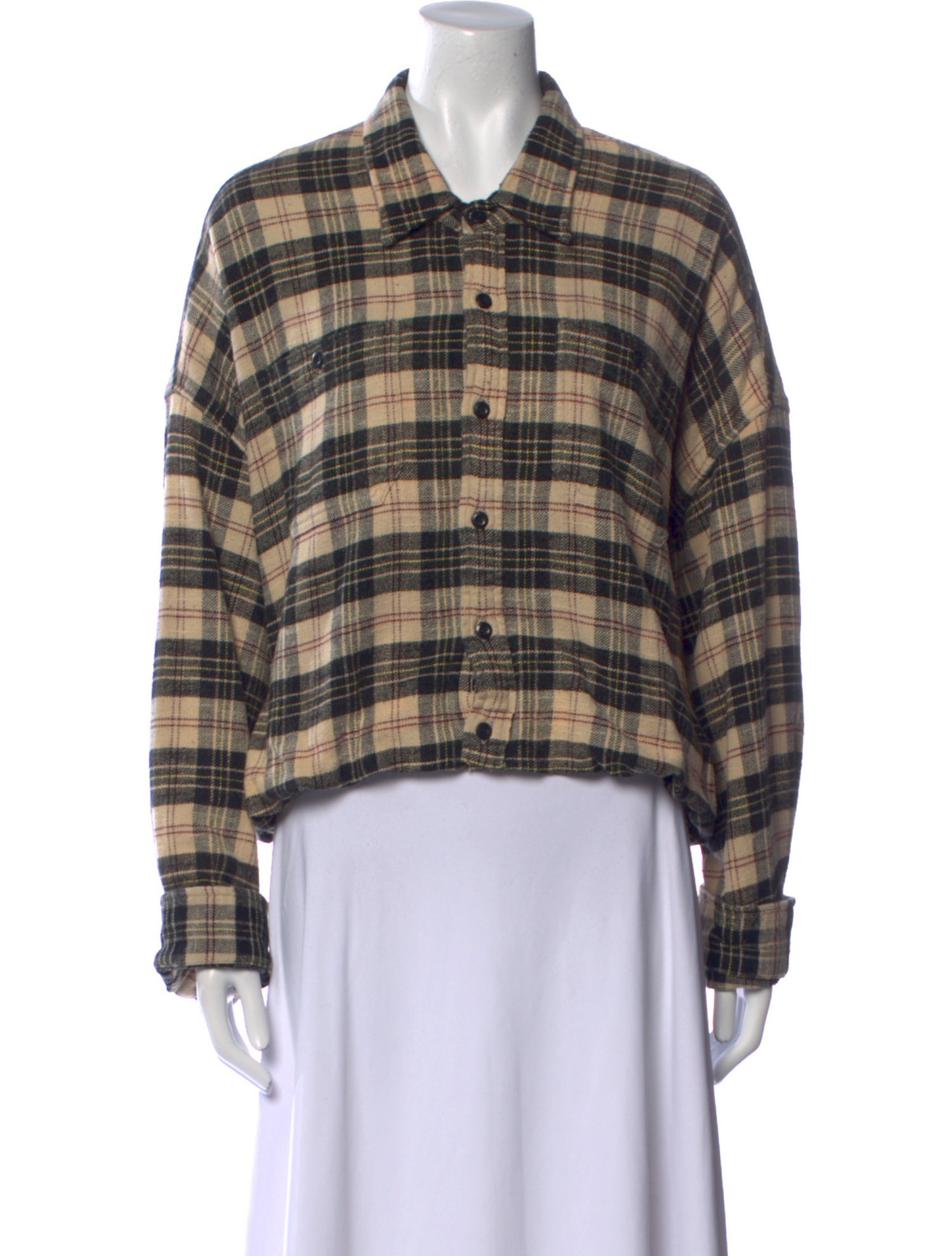 R13 Plaid Print Long Sleeve Button-Up Top