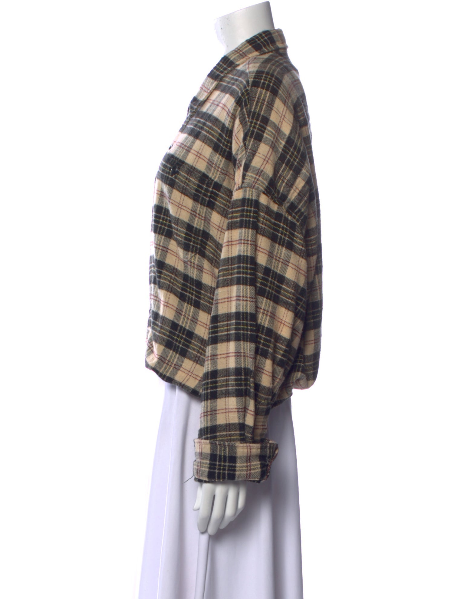 R13 Plaid Print Long Sleeve Button-Up Top