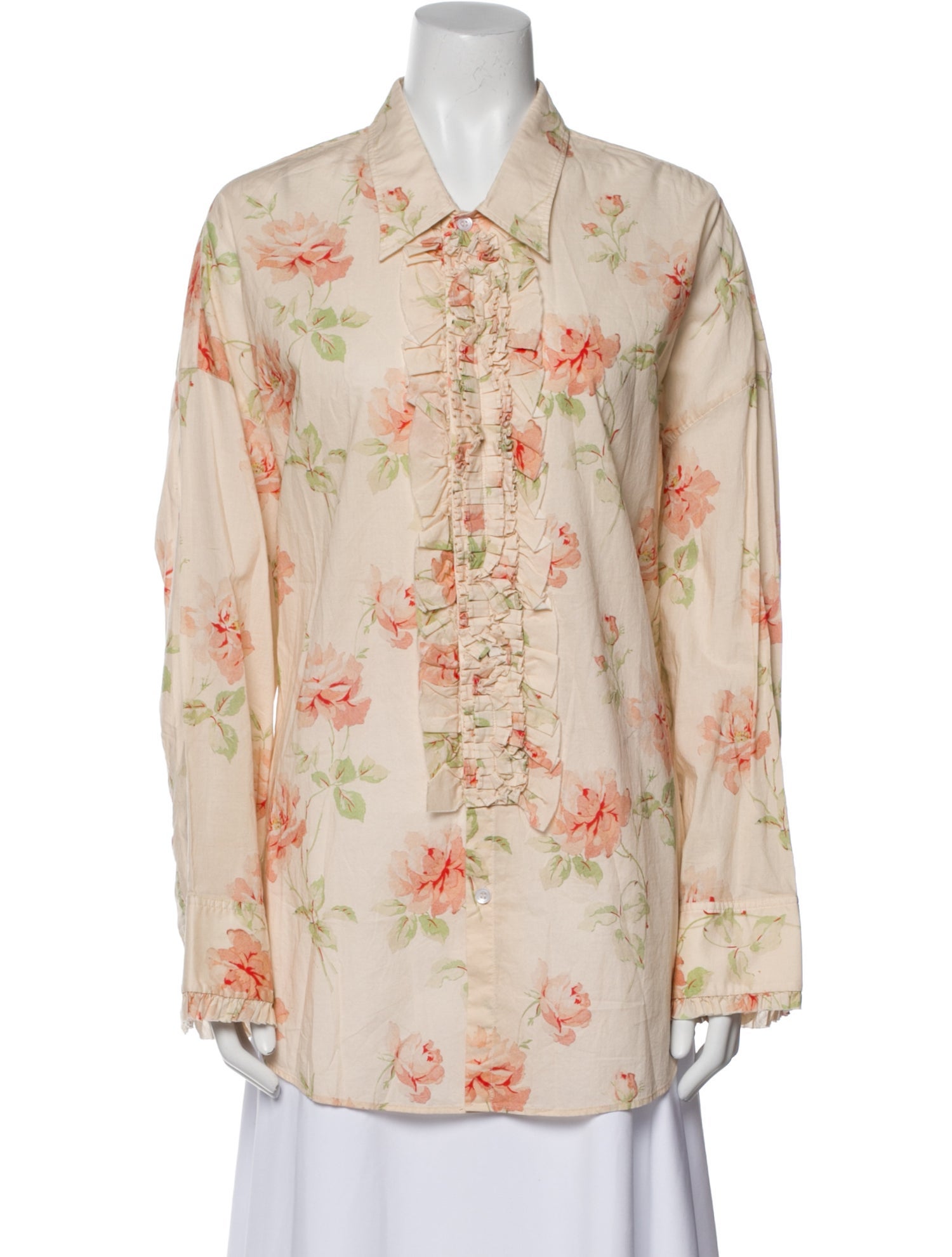 R13 Floral Print Long Sleeve Button-Up Top