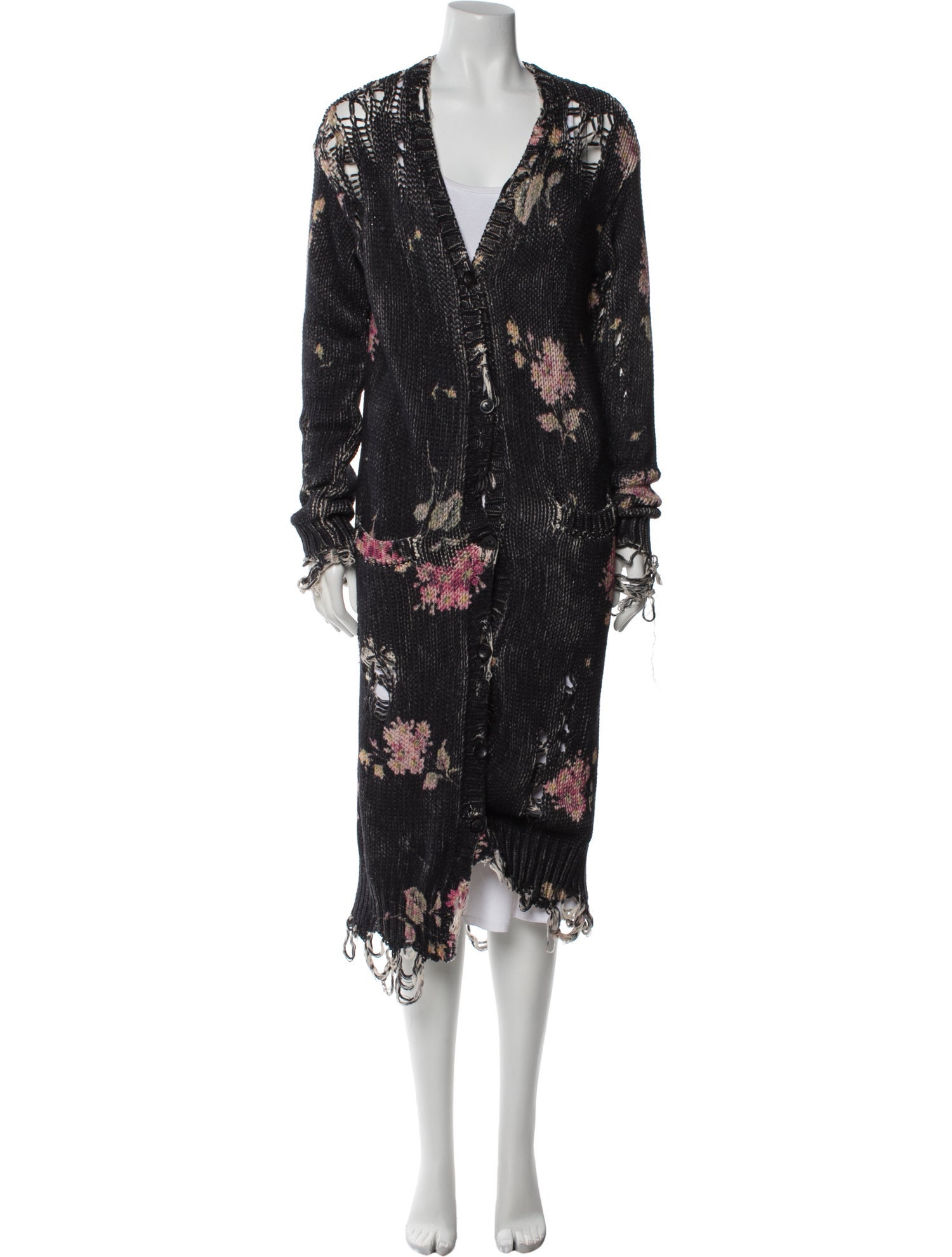 R13 Floral Print V-Neck Sweater