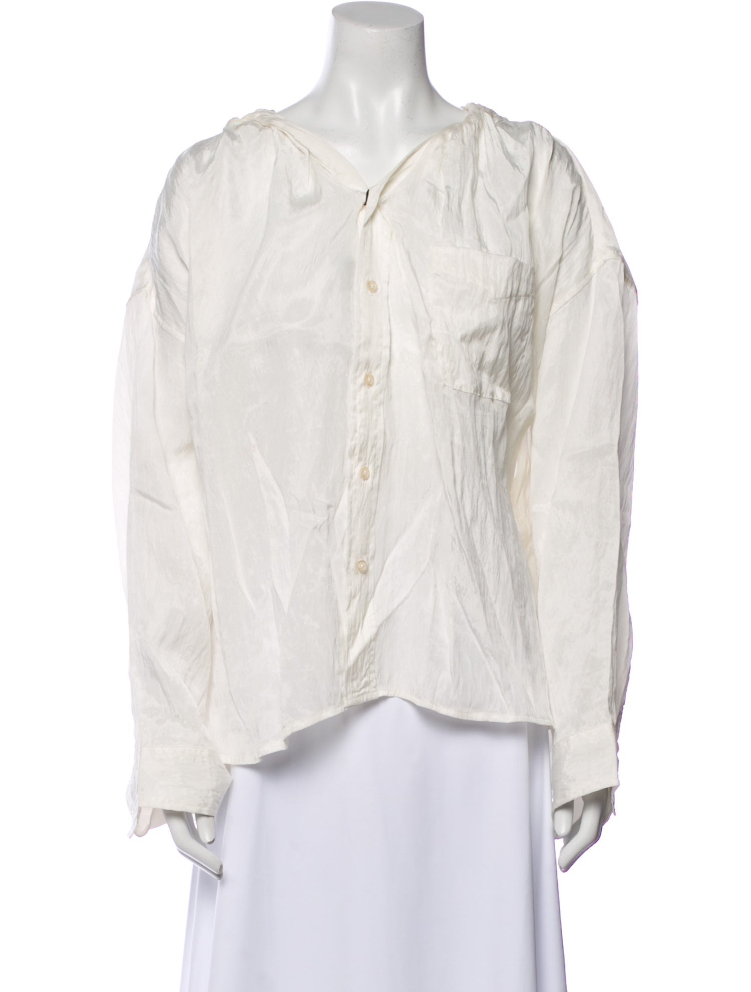 R13 V-Neck Long Sleeve Button-Up Top