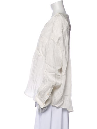 R13 V-Neck Long Sleeve Button-Up Top