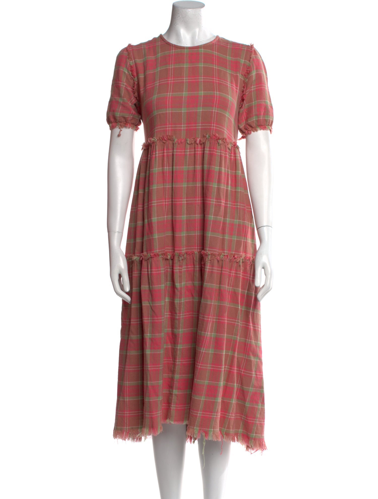 R13 Plaid Print Midi Length Dress