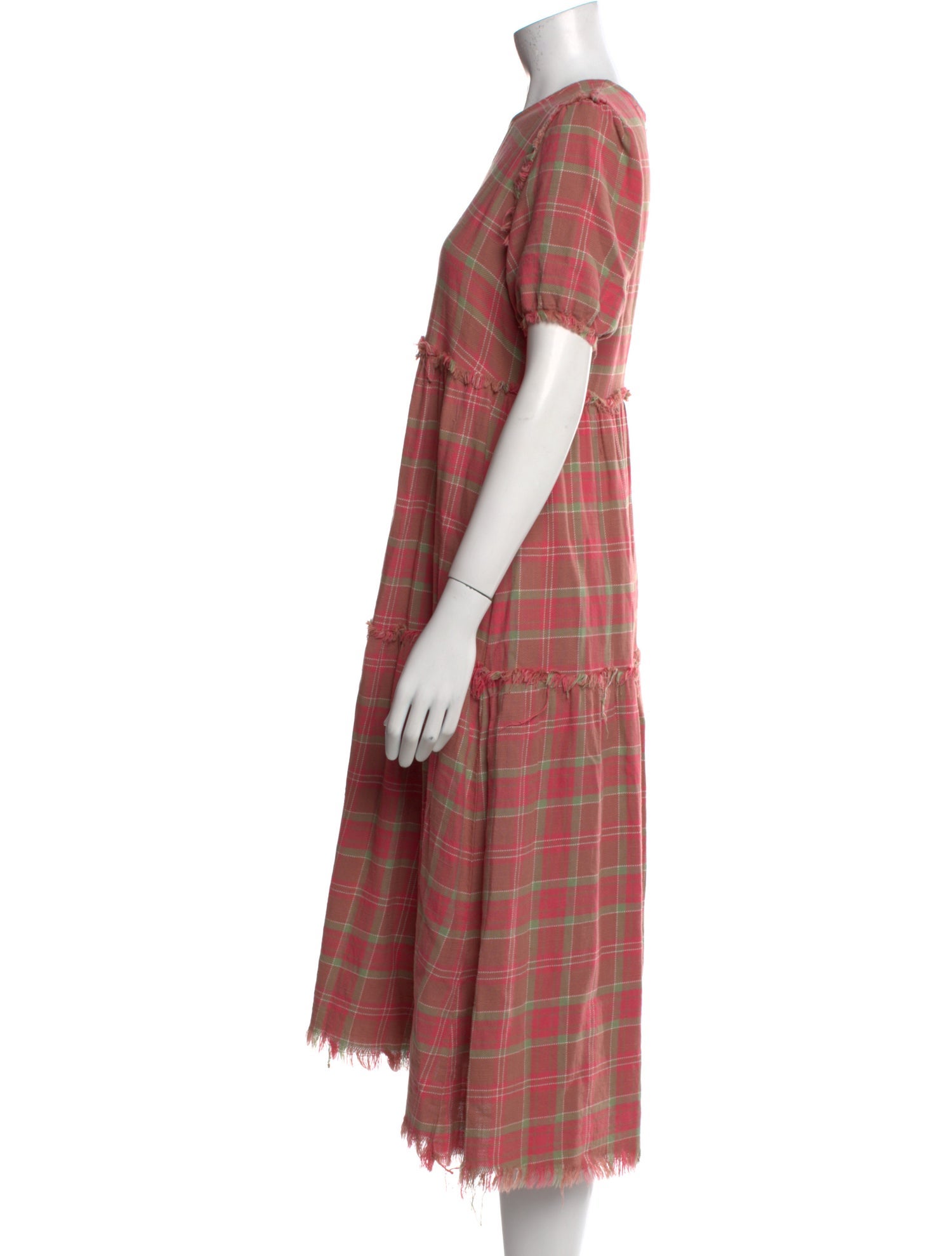R13 Plaid Print Midi Length Dress