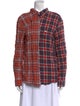 R13 Plaid Print Mock Neck Button-Up Top