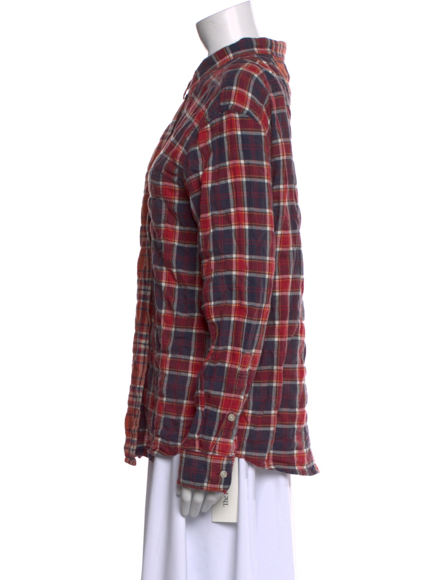 R13 Plaid Print Mock Neck Button-Up Top