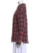R13 Plaid Print Mock Neck Button-Up Top