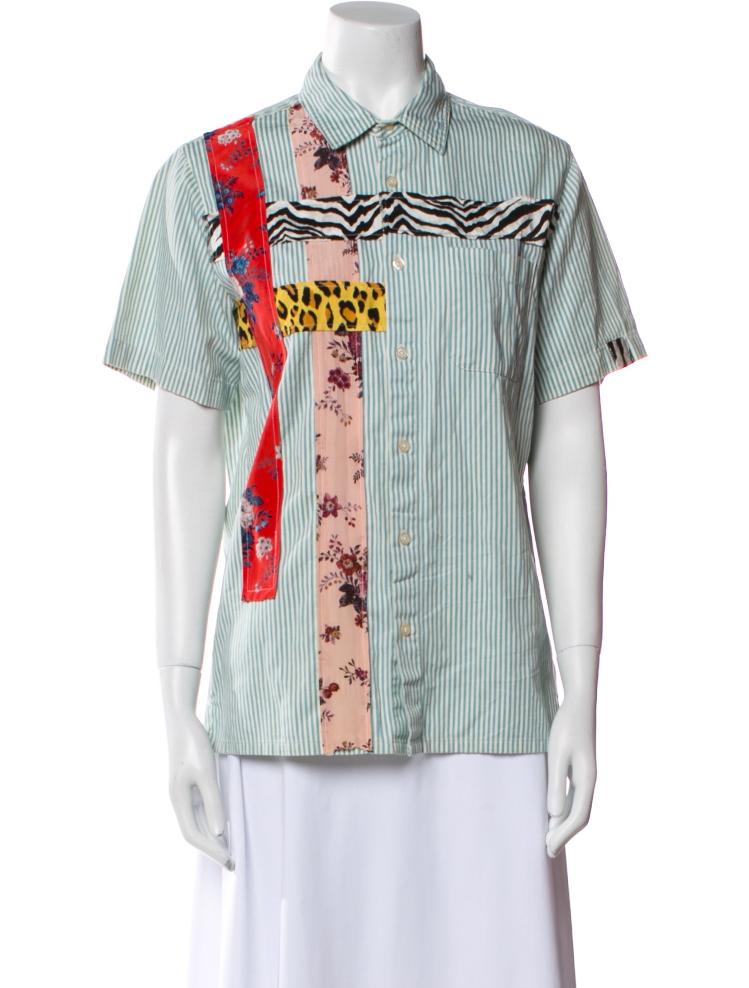 R13 Striped Short Sleeve Button-Up Top