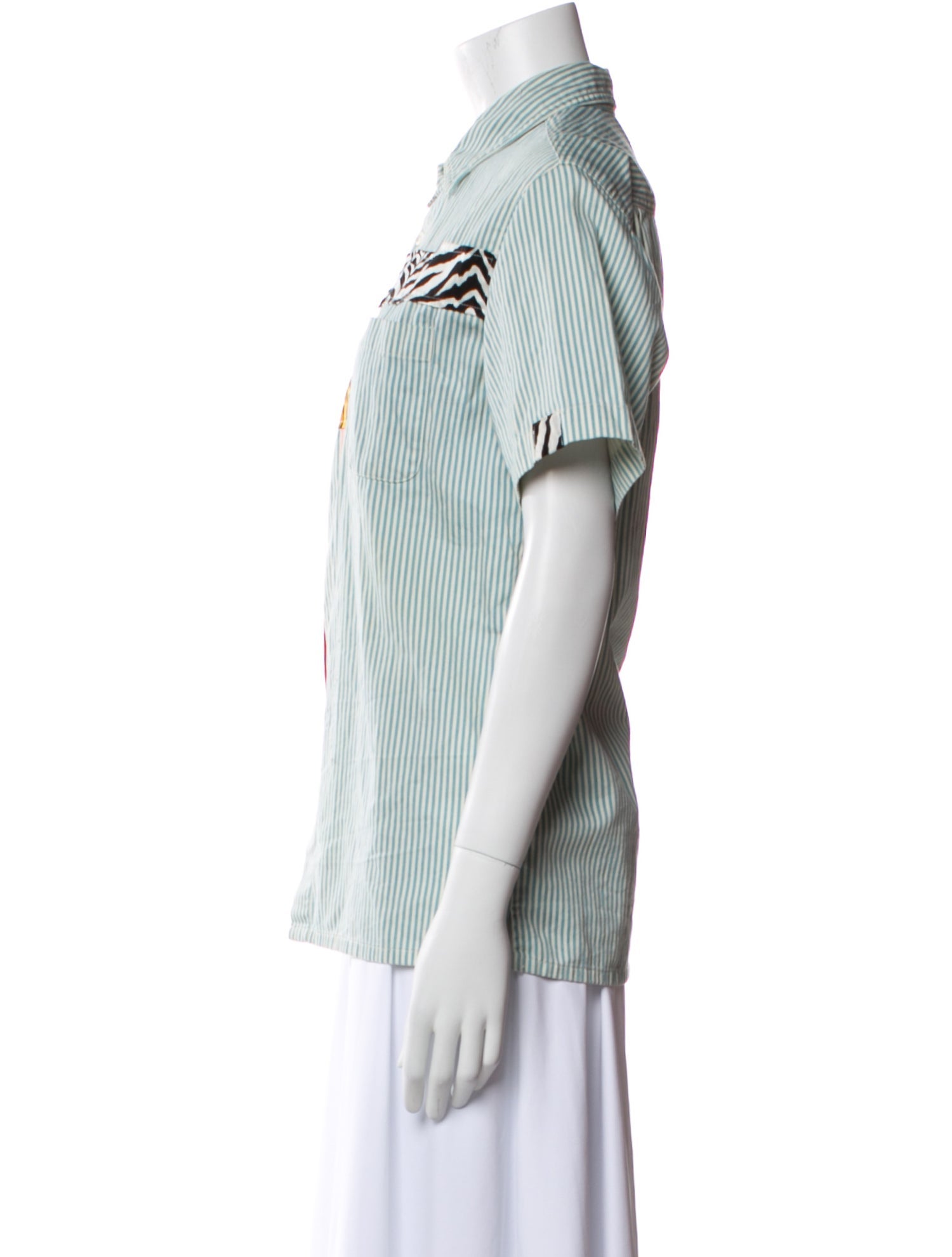 R13 Striped Short Sleeve Button-Up Top