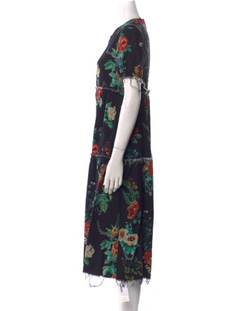 R13 Floral Print Midi Length Dress